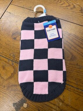 Top Paw Pink and Black Checkerboard Dog Sweater